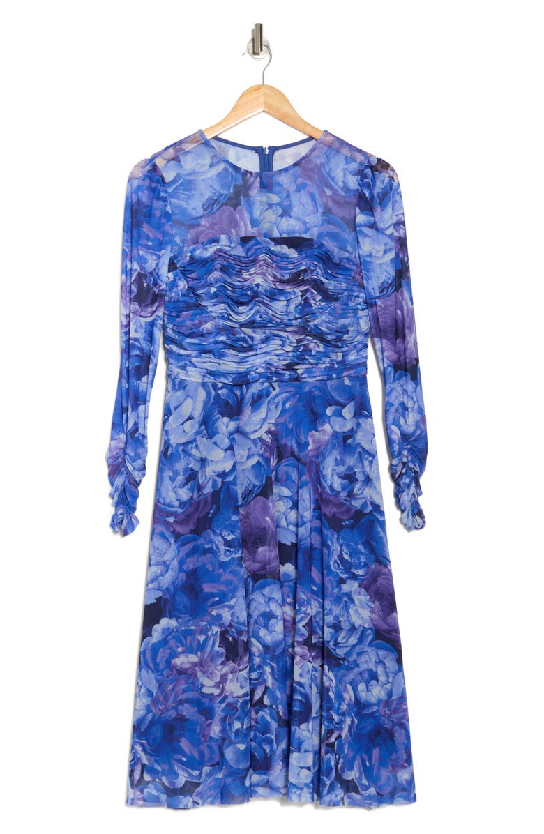 Eliza J Shirred Long Sleeve Dress, Alternate, color, 