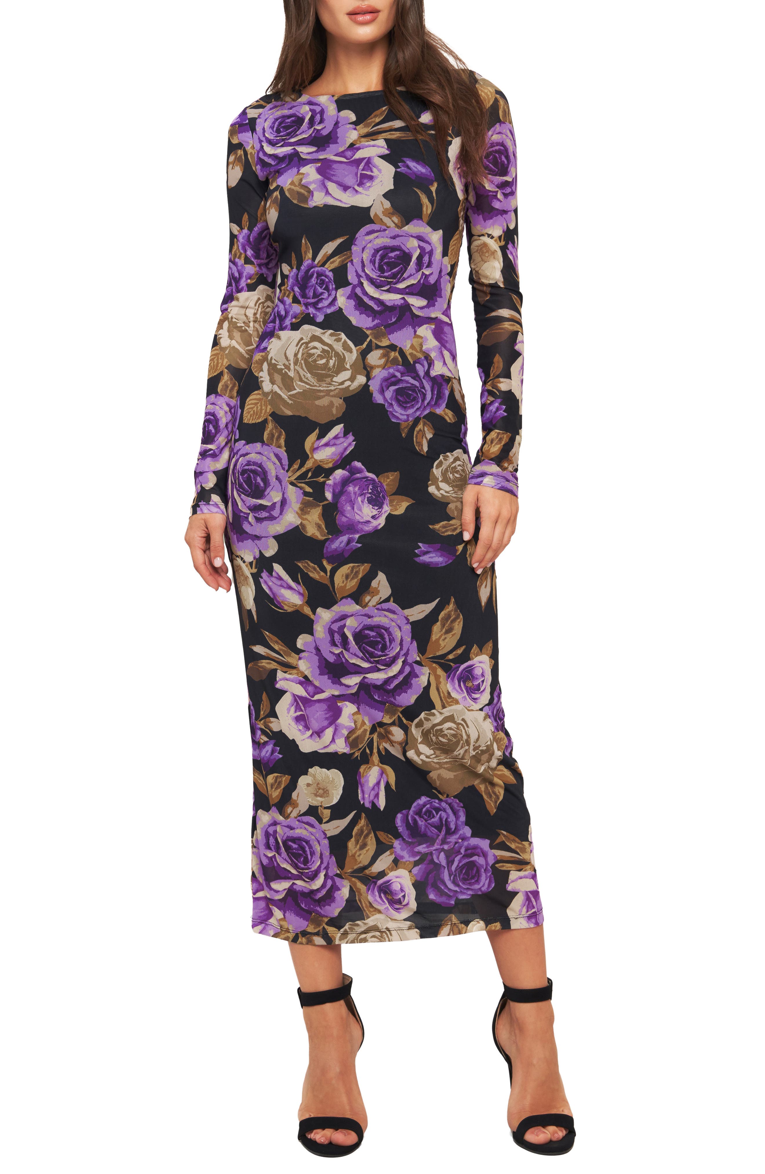 Floral Mesh Long Sleeve Maxi Dress