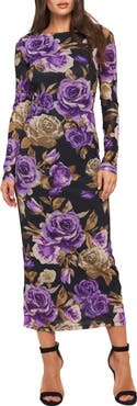 FLYING TOMATO Floral Mesh Long Sleeve Maxi Dress