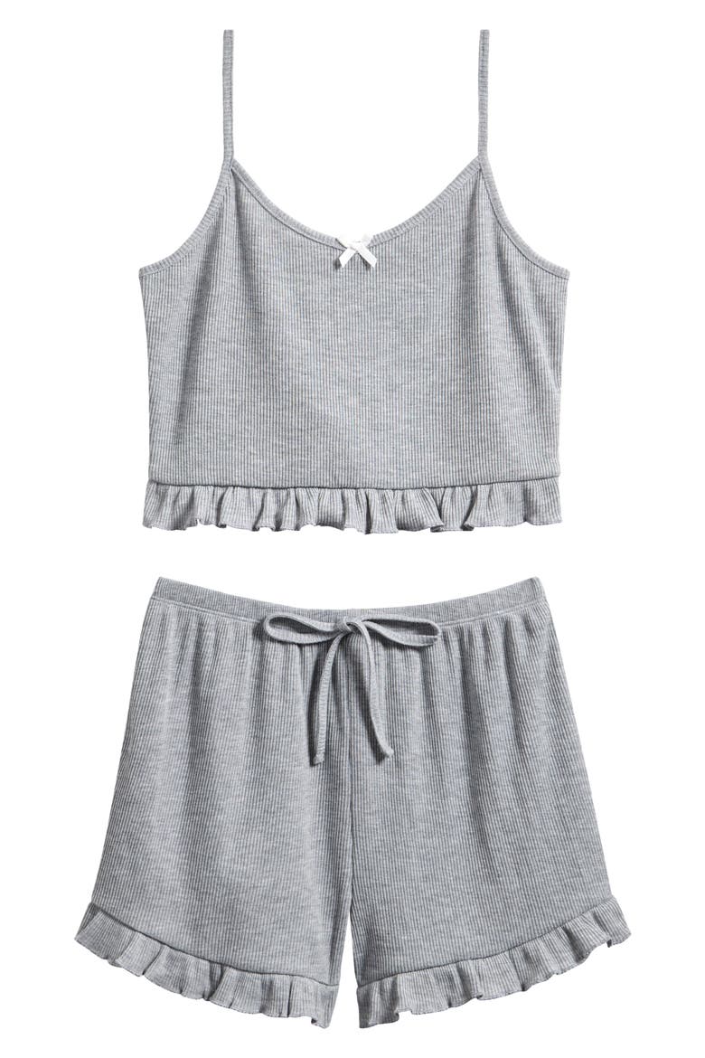 Kids' Ruffle Rib Camisole & Shorts Pajamas, Main, color, GREY