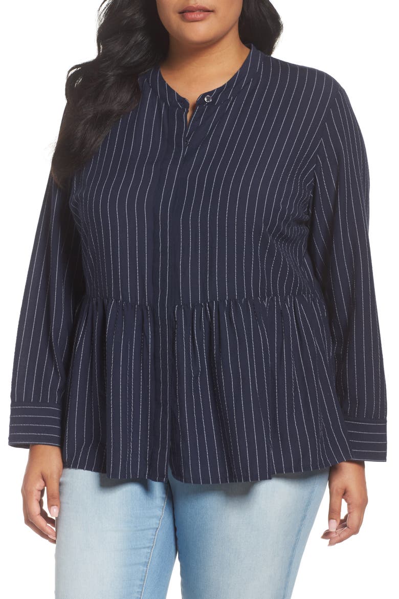 Peplum Blouse, Main, color, NAVY STRIPE