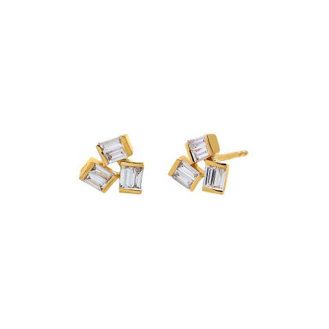 Lab Grown Diamond Baguette Cluster Stud Earring 14K