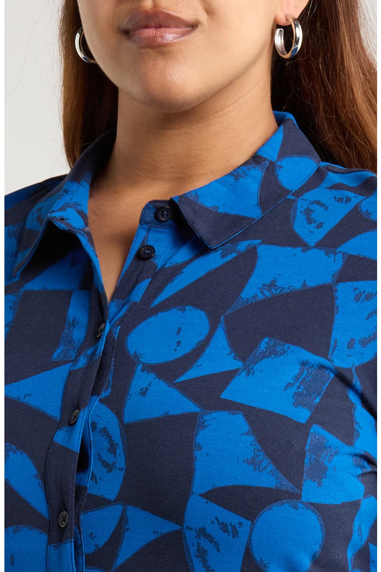 Coastline Print Long Sleeve Organic Cotton Blend Shirtdress, Alternate, color, GEO TUMBLE MARITIME