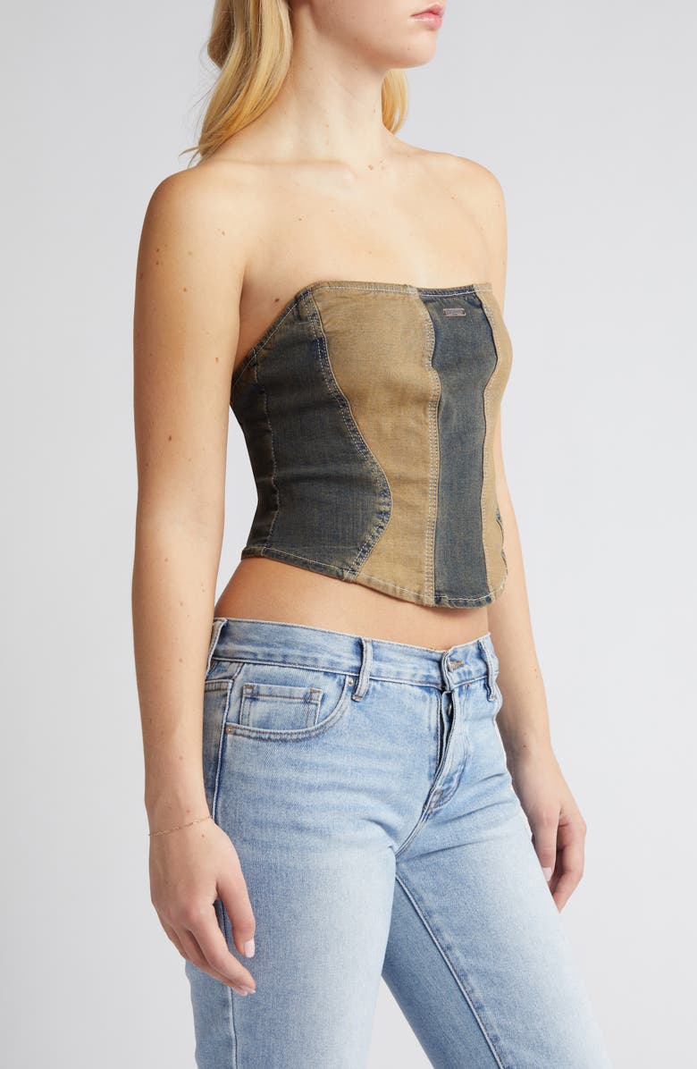 BDG Urban Outfitters Motocross Luna Paneled Denim Corset Top, Alternate, color, 
