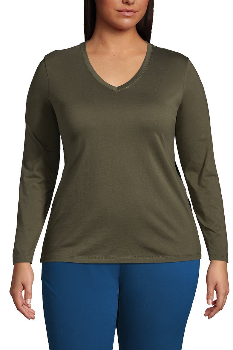 Supima Cotton Long Sleeve V-Neck T-Shirt, Main, color, Forest Moss