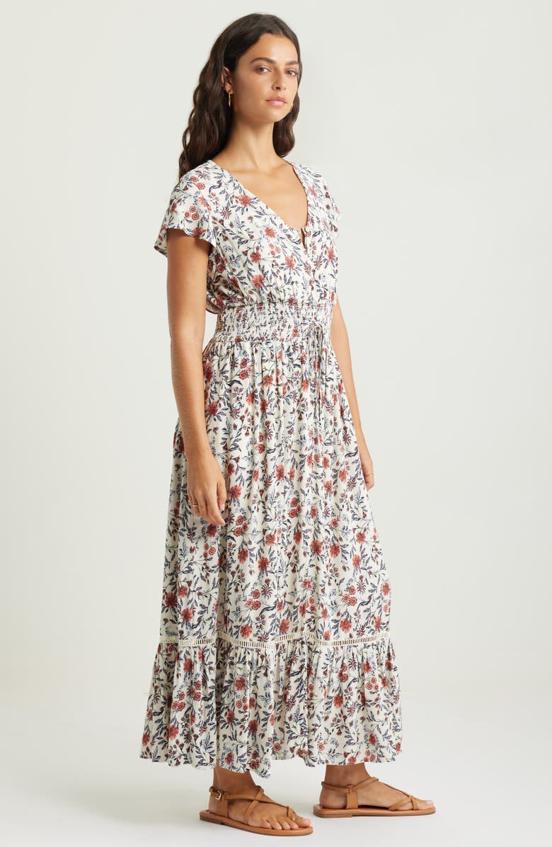 Treasure & Bond Print Smocked Waist Ruffle Hem Maxi Dress, Alternate, color, Ivory- Pink Fleurette