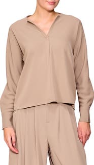 MELLODAY Crepe Split Front Top