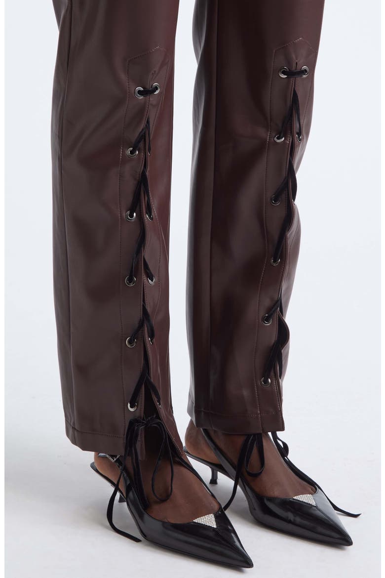 V Line Faux Leather Pants, Alternate, color, DARK BROWN