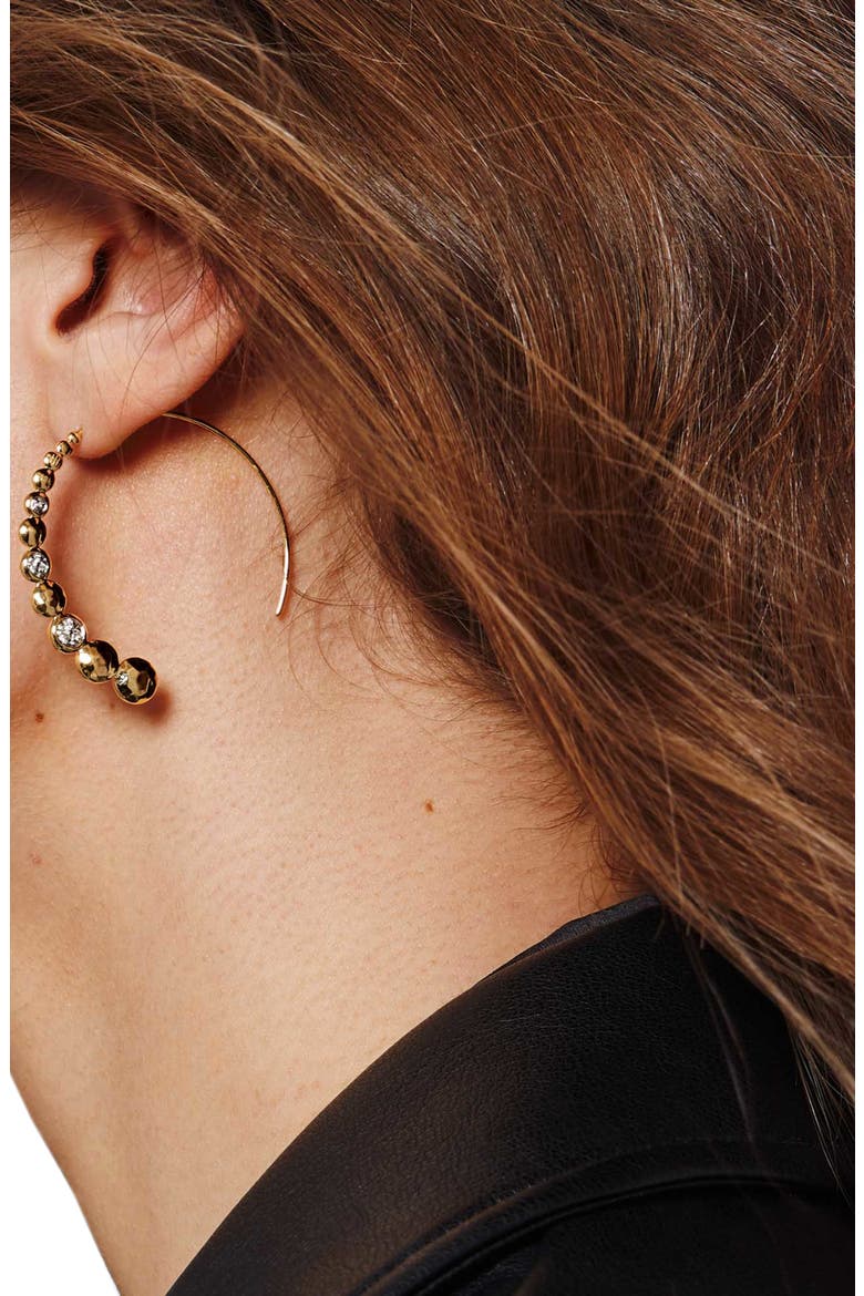 Dot Hammered Diamond Pavé Medium Hoop Earrings, Alternate, color, YELLOW GOLD