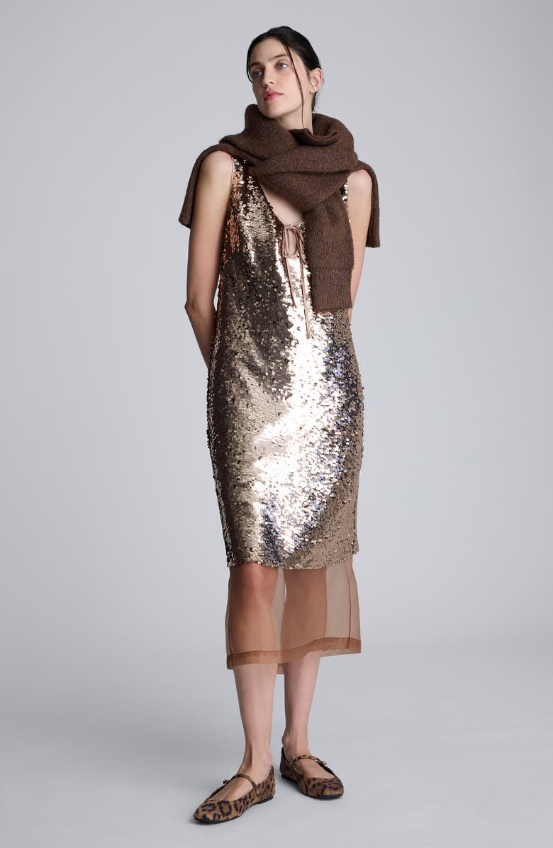 Kenneth Cole Paillette Sleeveless Dress, Alternate, color, Pale Chestnut