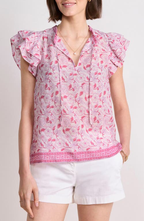 Vineyard Vines Print Ruffle Sleeve Top In Frangipani Print Marsh/blue