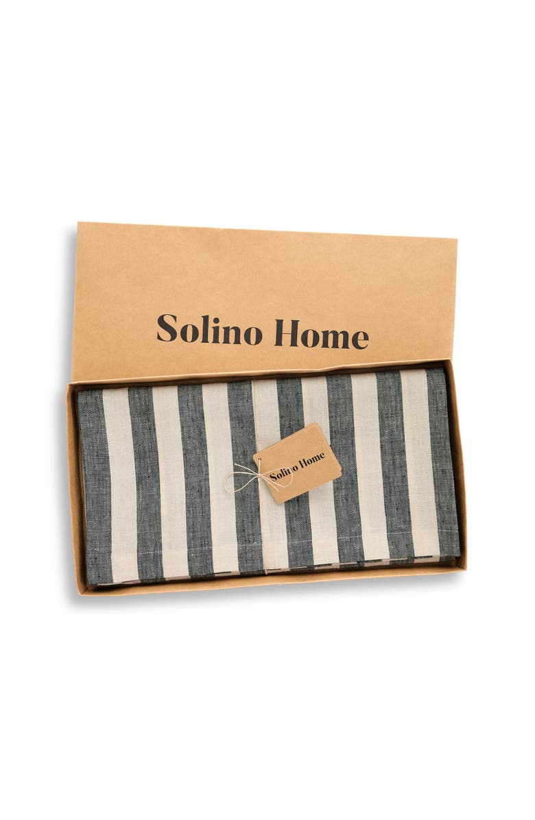 Solino Home Linen Table Throw - Sorrento Stripe, 52" x 52" Inch, Alternate, color, Black And Natural