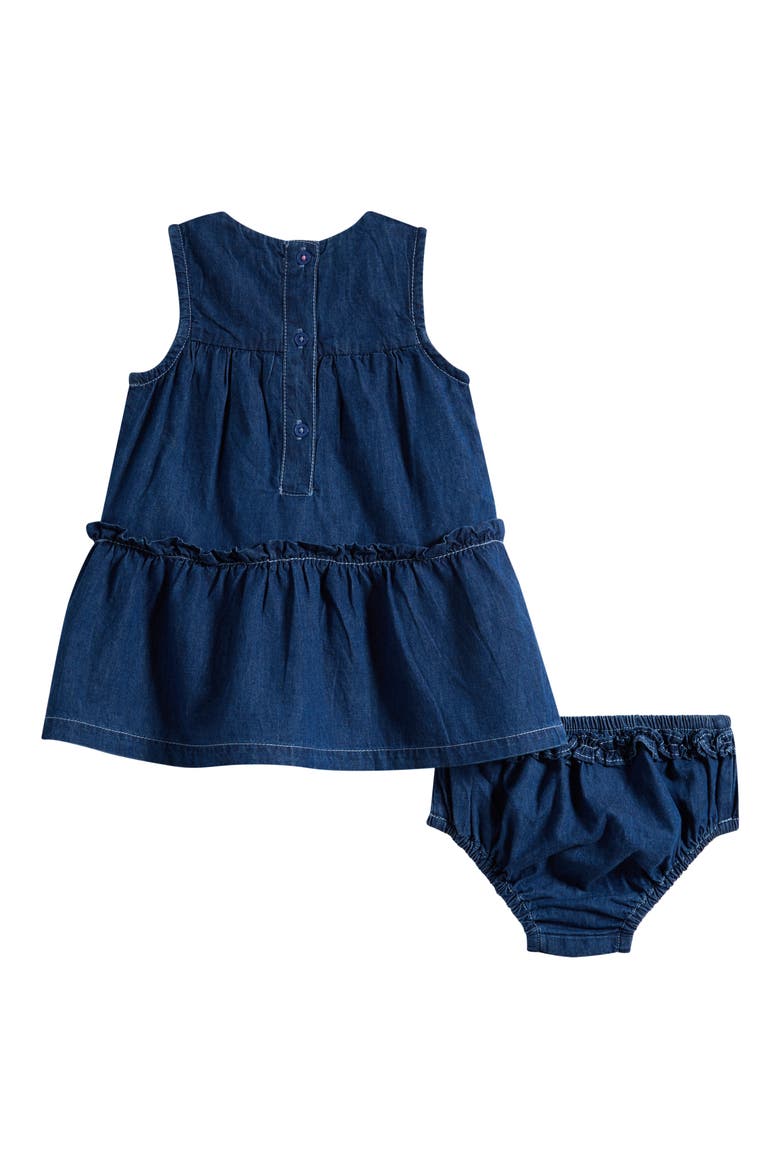Tiered Ruffle Trim Denim Dress & Bloomers Set, Alternate, color, CHAMBRAY EMBROIDERY