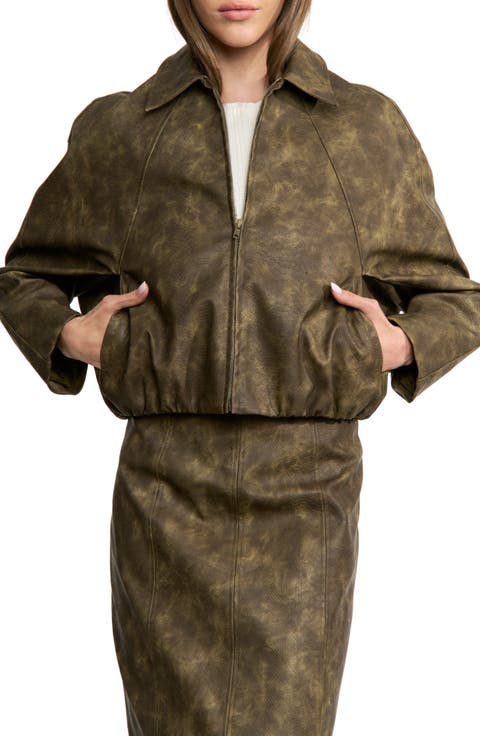 Margot Croc Embossed Faux Leather Bomber Jacket