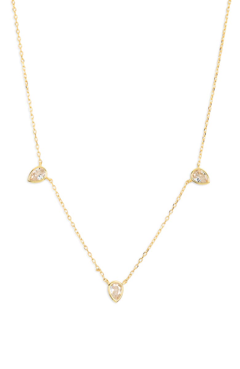 Argento Vivo Sterling Silver CZ Teardrop Station Chain Necklace, Alternate, color, Gold