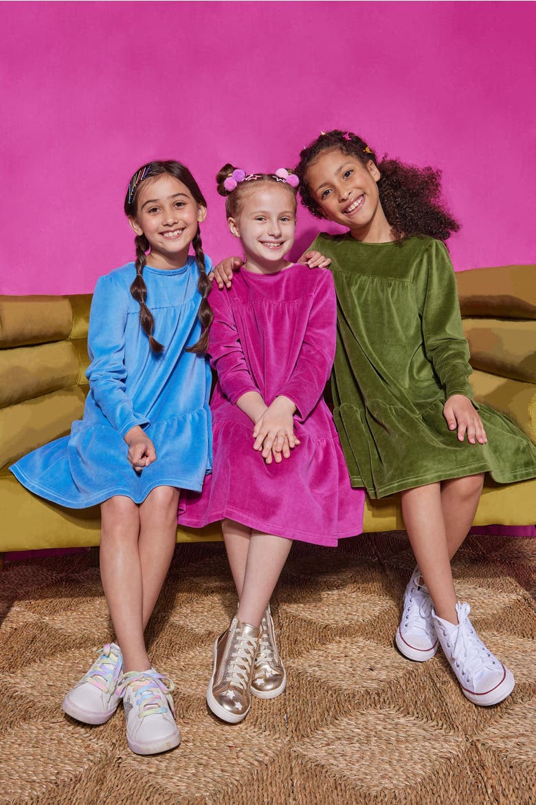 Kids' Velour Lisle Dress, Alternate, color, Magenta Velour