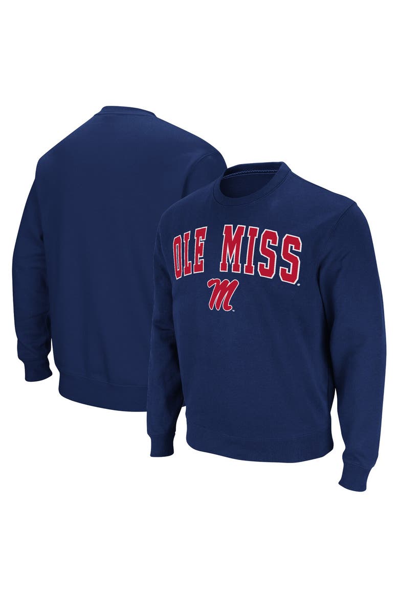 Men's Colosseum Navy Ole Miss Rebels Arch & Logo Pullover Sweatshirt, Main, color, Navy
