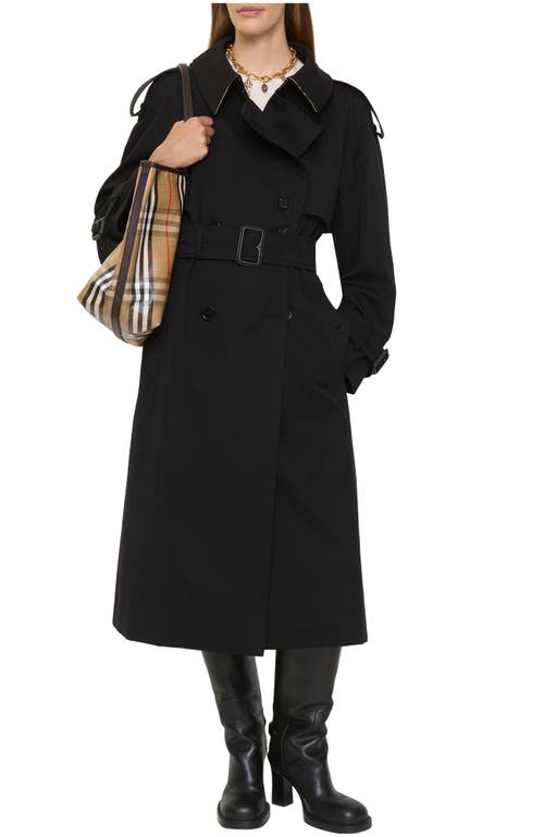 Burberry Long Gabardine Fitzrovia Trench Coat In Black