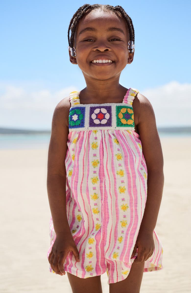 NEXT Kids' Crochet Trim Stripe Cotton Romper, Alternate, color, Yellow