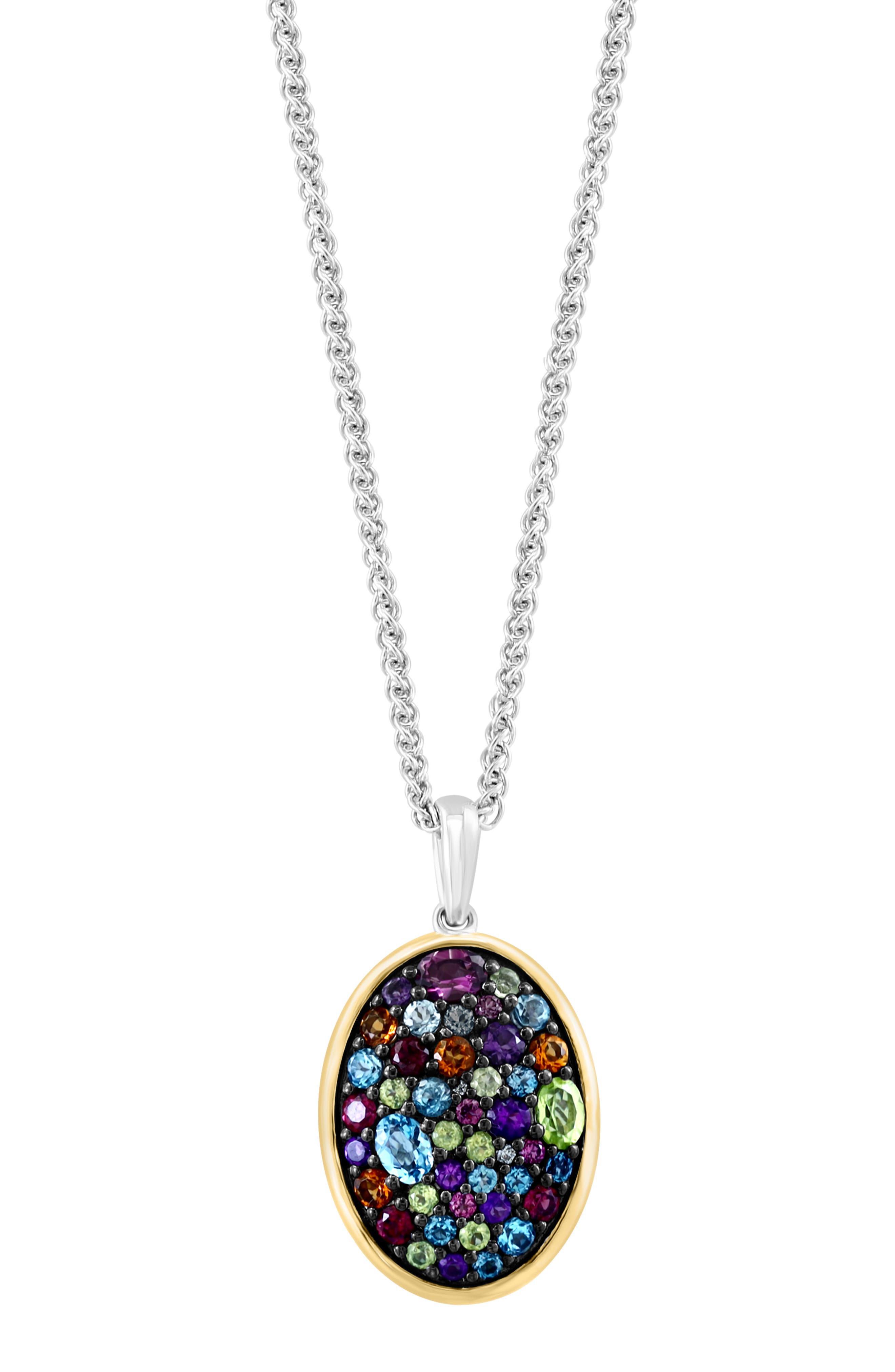 EFFY Two-Tone Pavé Semiprecious Stone & Diamond Oval Pendant Necklace