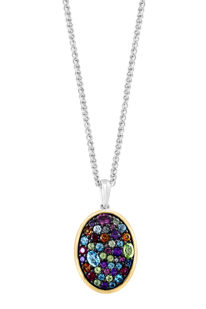 Two-Tone Pavé Semiprecious Stone & Diamond Oval Pendant Necklace, Main, color, SILVER/GOLD