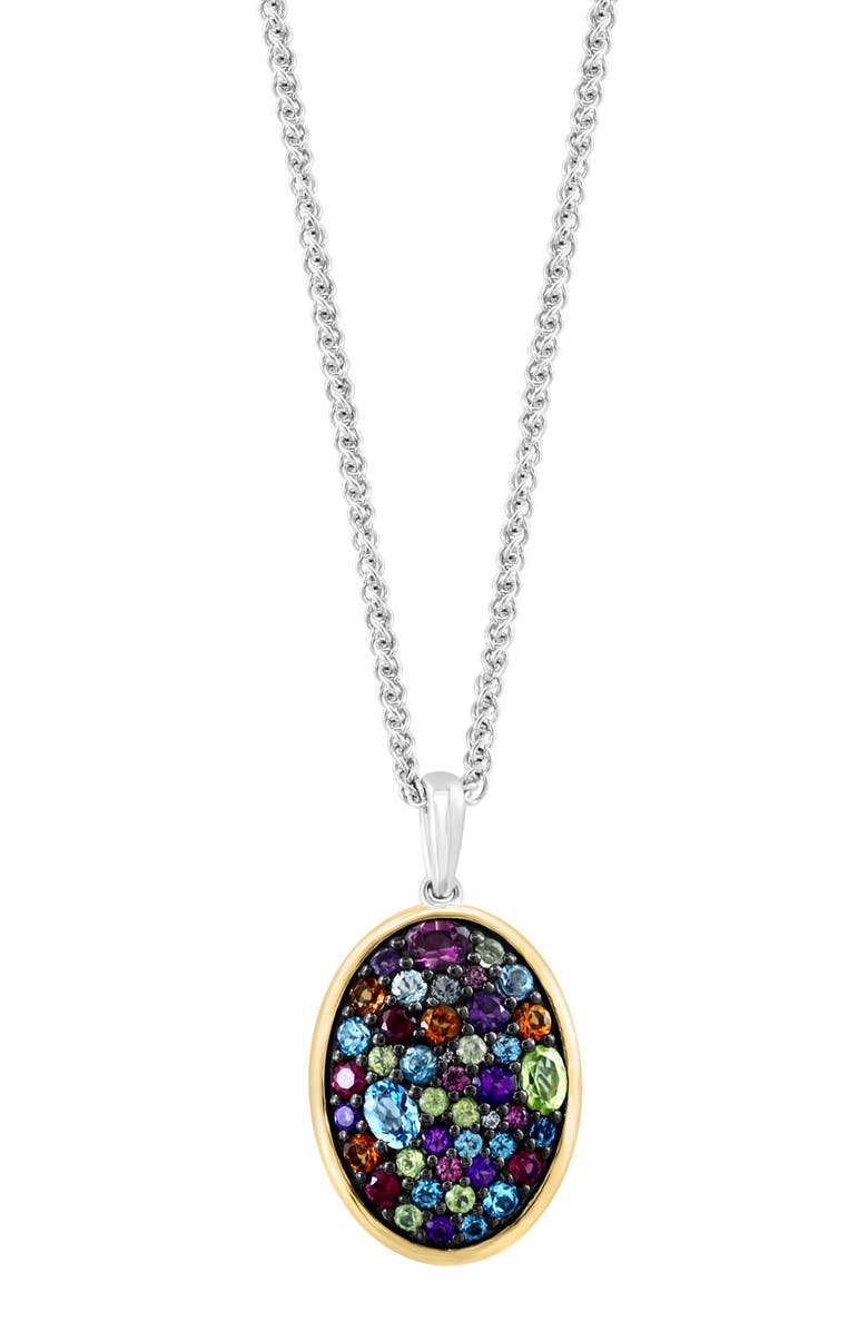 EFFY Two-Tone Pavé Semiprecious Stone & Diamond Oval Pendant Necklace, Main, color, Silver/Gold