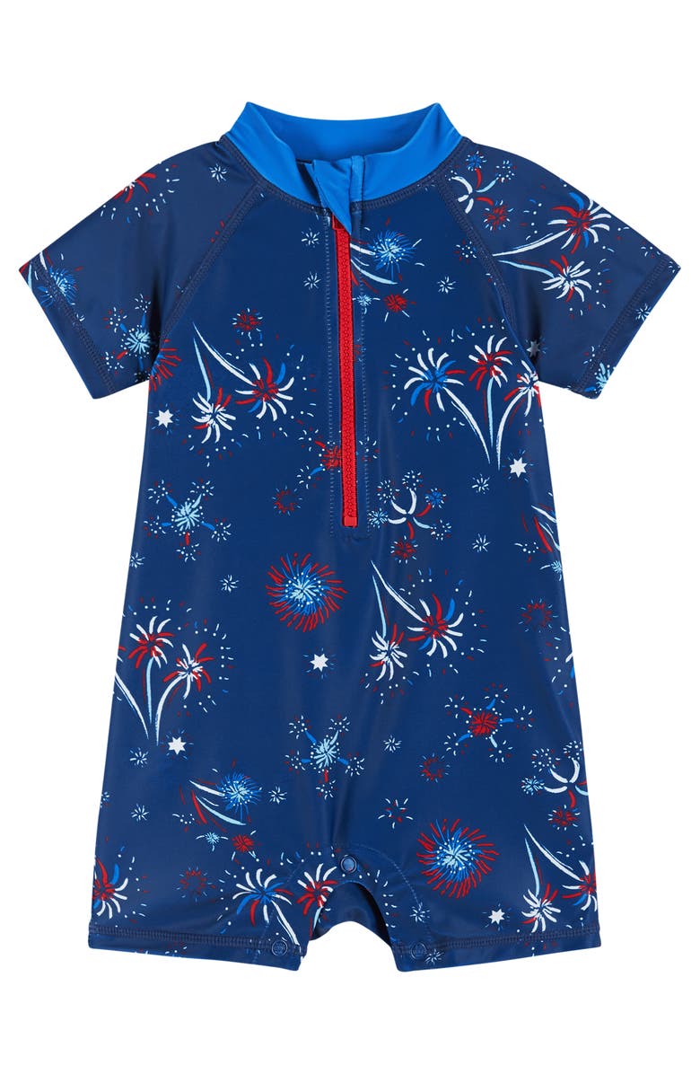 Andy & Evan Surfboard Print One-Piece Rashguard Swimsuit & Sun Hat Set, Alternate, color, 