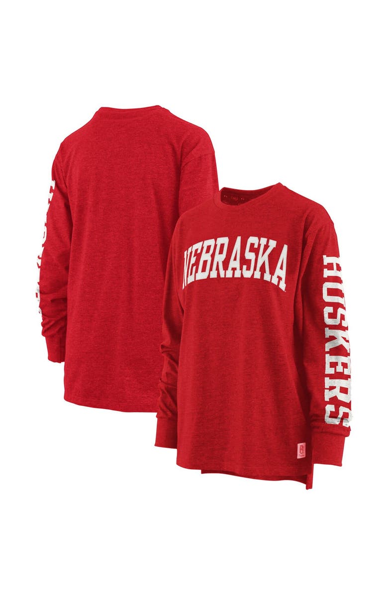 PRESSBOX Women's Pressbox Scarlet Nebraska Huskers Plus Size Two-Hit Canyon Long Sleeve T-Shirt, Main, color, 