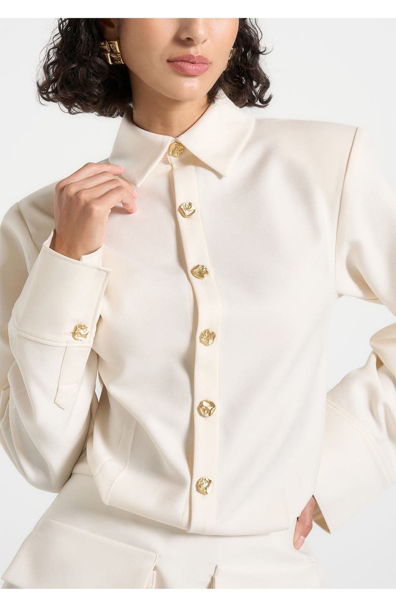 Manière De Voir Laure Cargo Shirt Mini Dress, Alternate, color, Cream