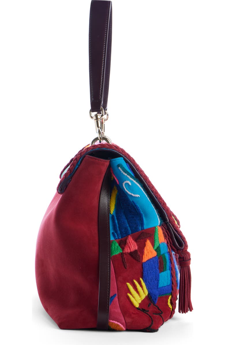 Chloé Medium Penelope Flap Embroidered Suede Shoulder Bag, Alternate, color,