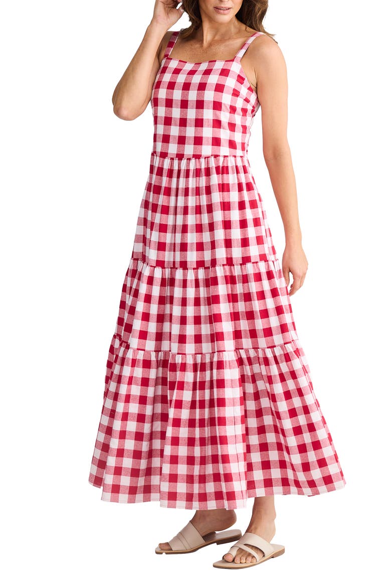 Kaylee Check Print Midi Dress, Alternate, color, RED GINGHAM