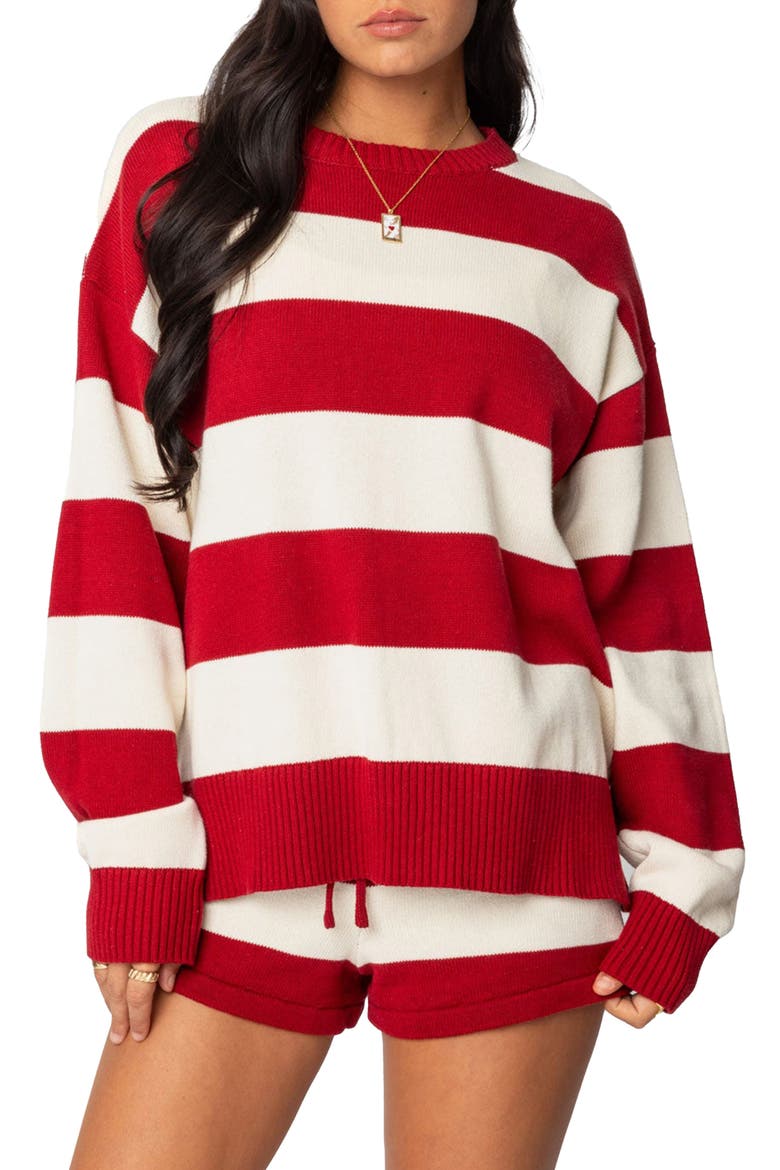 Riley Stripe Oversize Sweater, Main, color, BURGUNDY-AND-CREAM