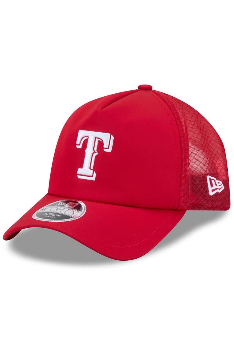 Men's New Era Red Texas Rangers 2026 Batting Practice Apex 9FORTY Adjustable Trucker Hat, Main, color, Red