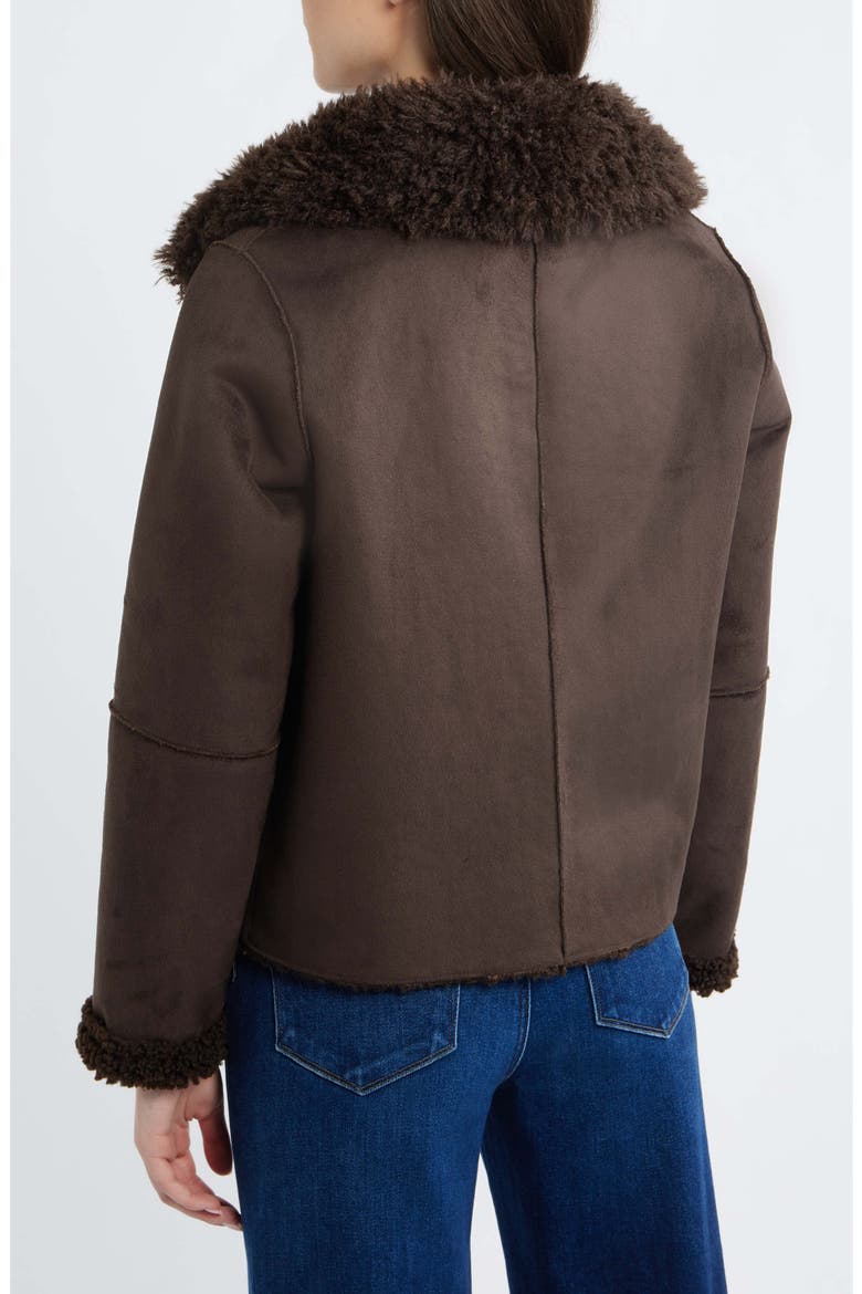 Zip Front Faux Shearling Jacket, Alternate, color, DARK BROWN
