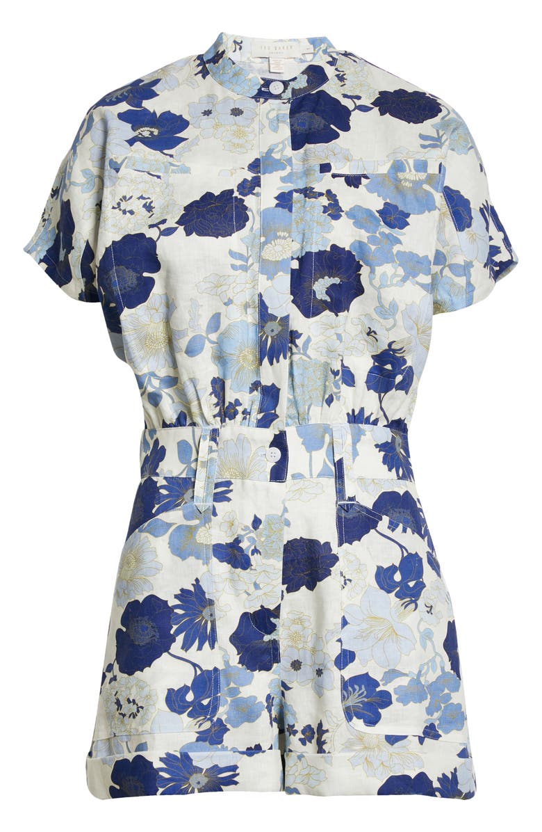 Ted Baker London Jensine Print Utility Pocket Linen Romper, Alternate, color, 