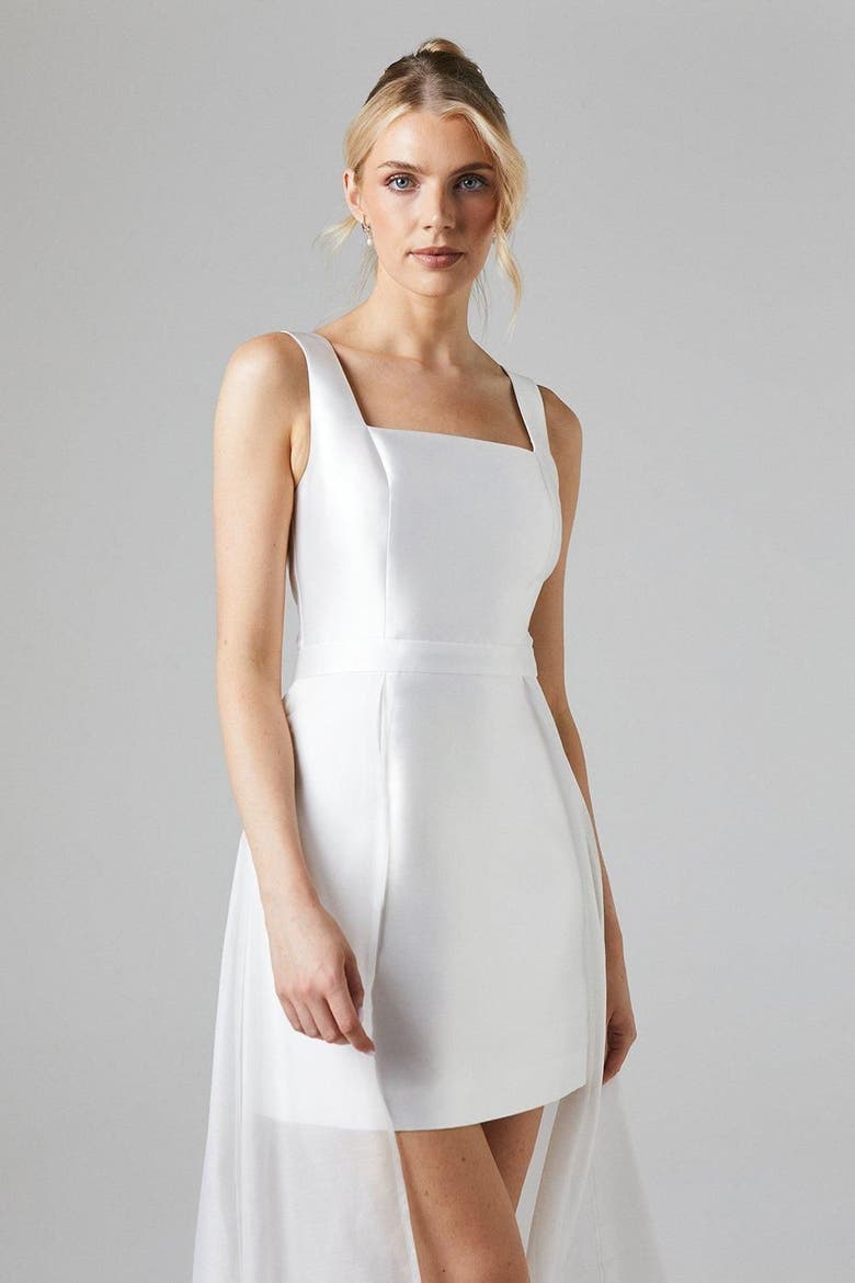 Twill Mini Wedding Dress, Alternate, color, Ivory