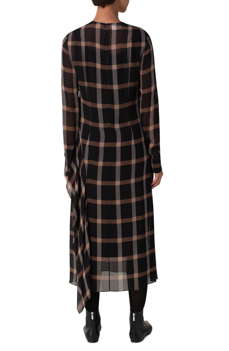 Akris punto Windowpane Check Long Sleeve Midi Dress, Alternate, color, 