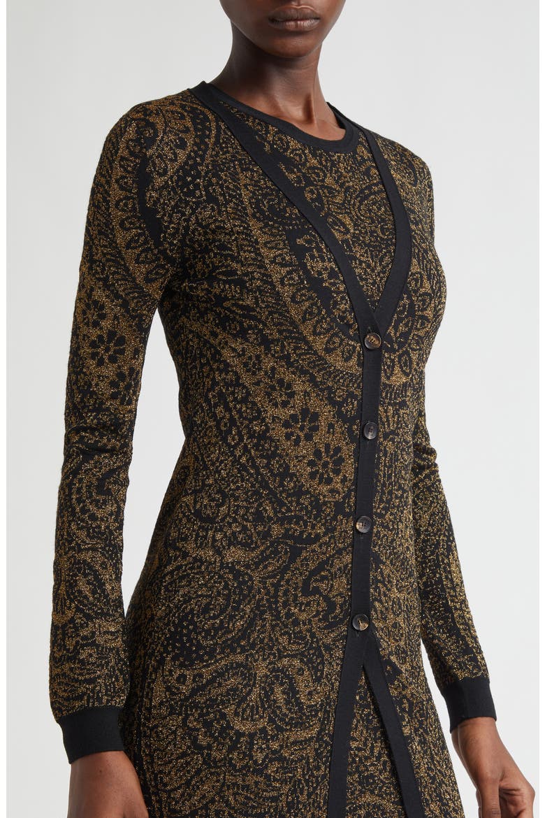 Metallic Paisley Longline Cardigan, Alternate, color, BROWN MULTICOLOR