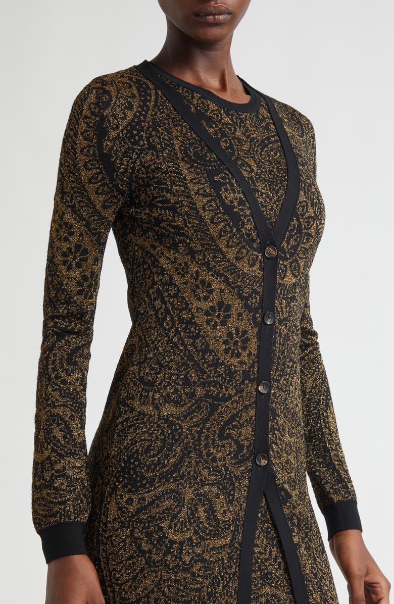 Etro Metallic Paisley Longline Cardigan, Alternate, color, Brown Multicolor