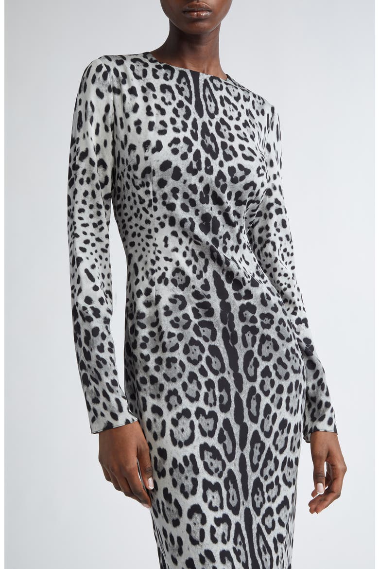 Leopard Print Long Sleeve Charmeuse Sheath Dress, Alternate, color, HI13N LEO NERO FDO GRIGIO