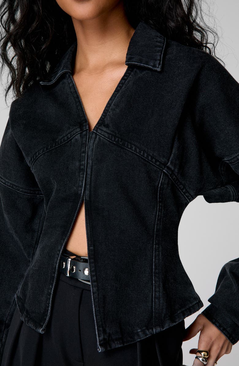 NASTY GAL Long Sleeve Denim Top, Alternate, color,