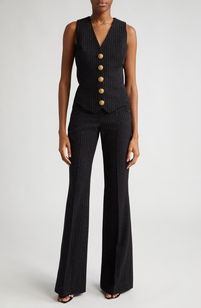 Balmain Metallic Stripe Straight Leg Pants, Alternate, color, 