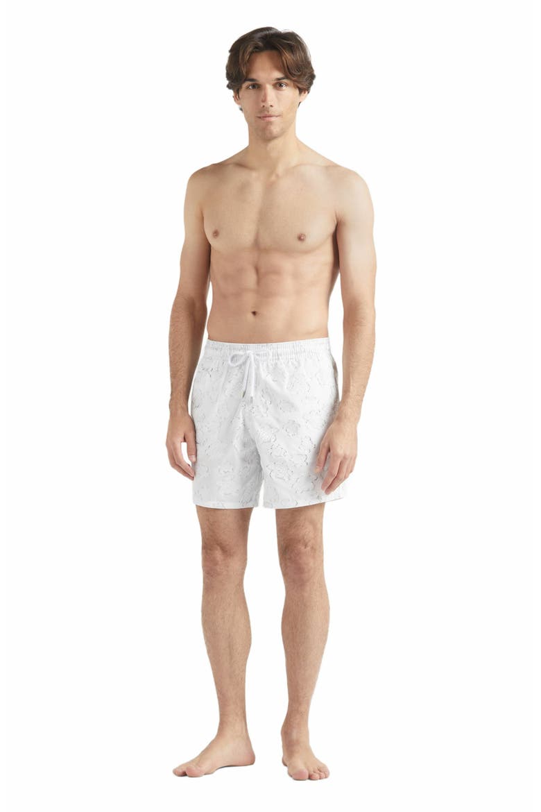 Men's Jacquard Ronde des Tortues Swim Trunks, Main, color, OFF WHITE