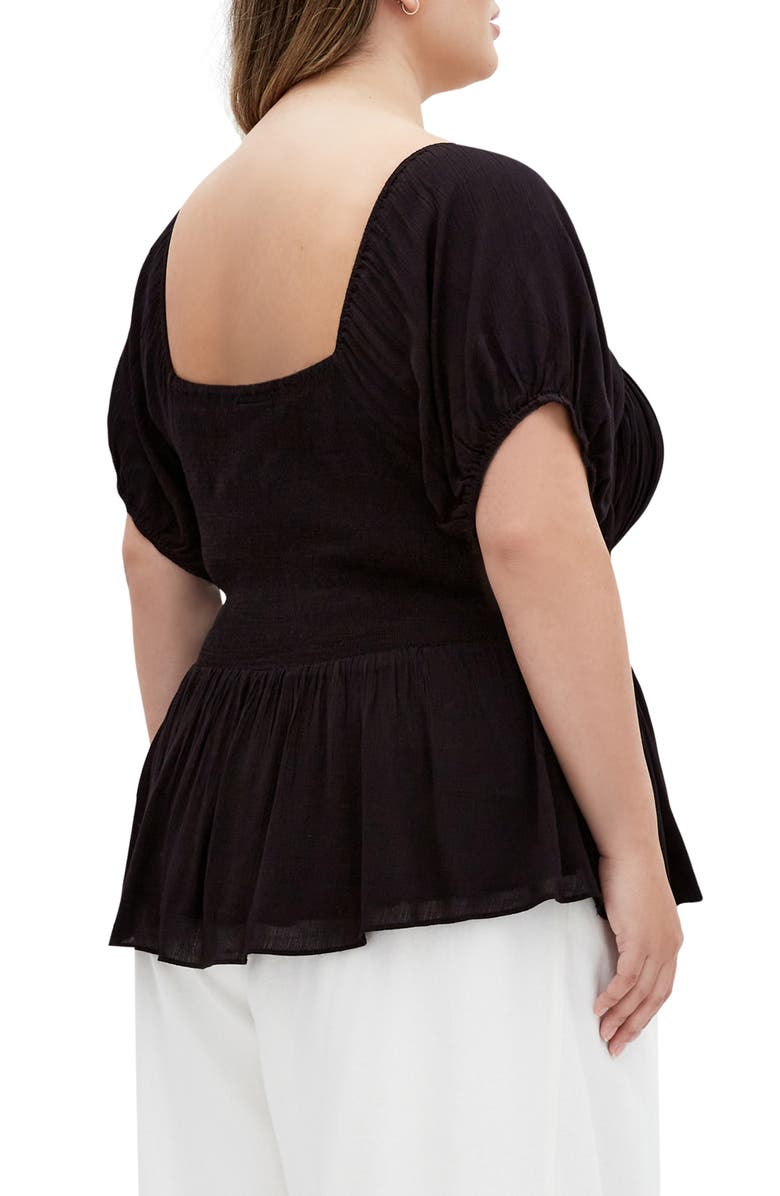 City Chic Ebony Tie Neck Peplum Top, Alternate, color, 