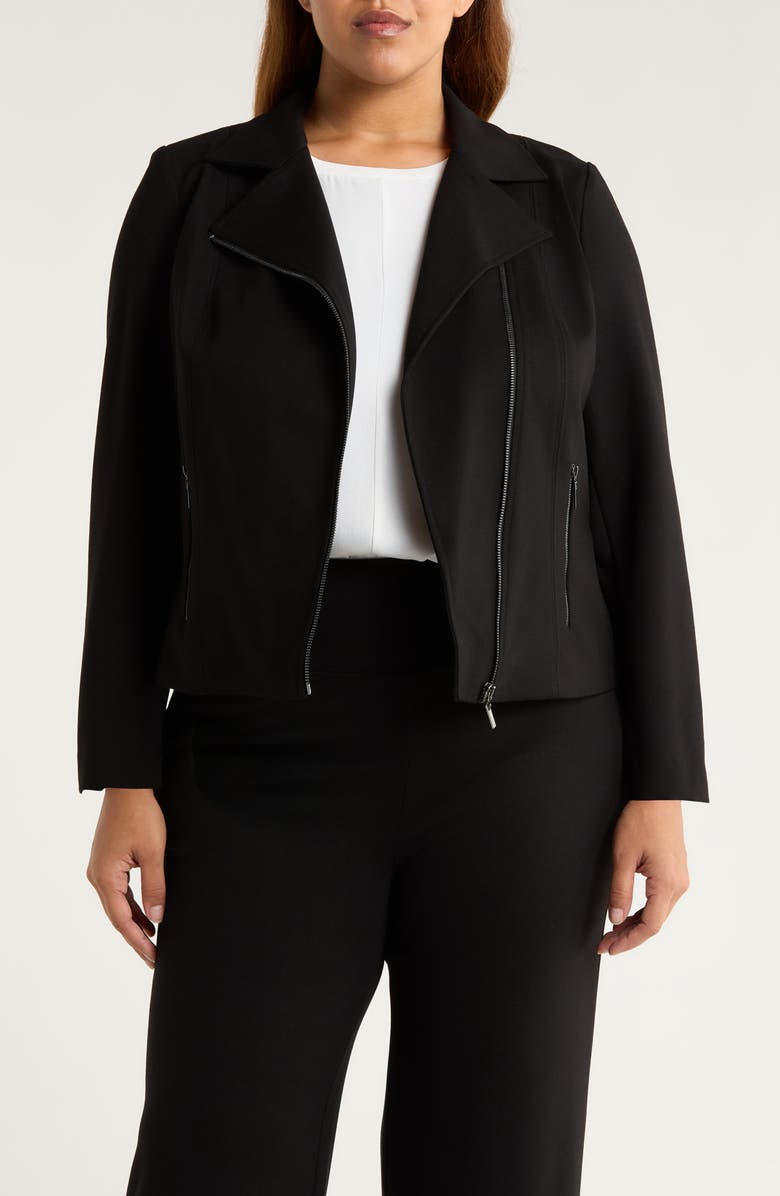 Anne Klein Moto Zip Ponte Jacket, Main, color, Anne Black