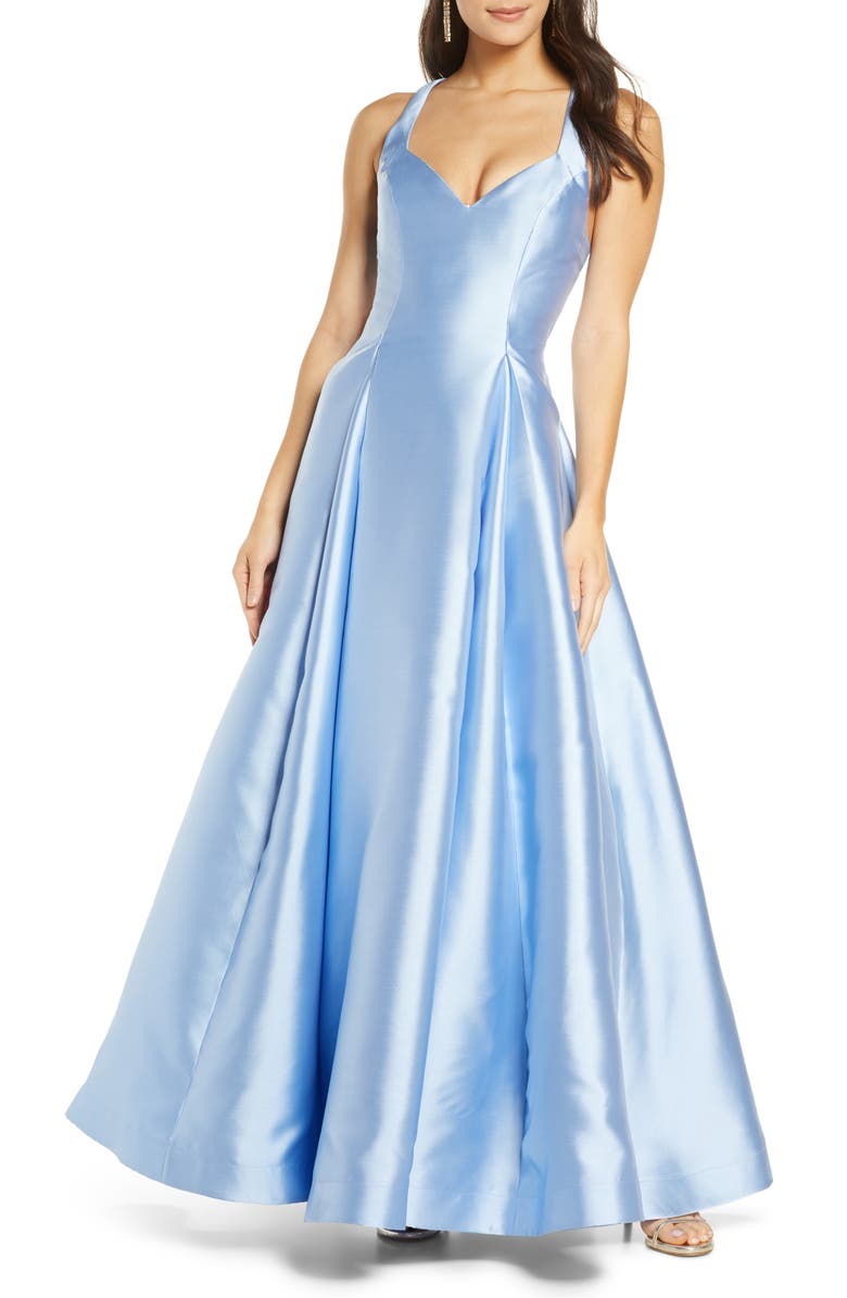 Sequin Hearts Cross Back Mikado Ballgown, Main, color, 