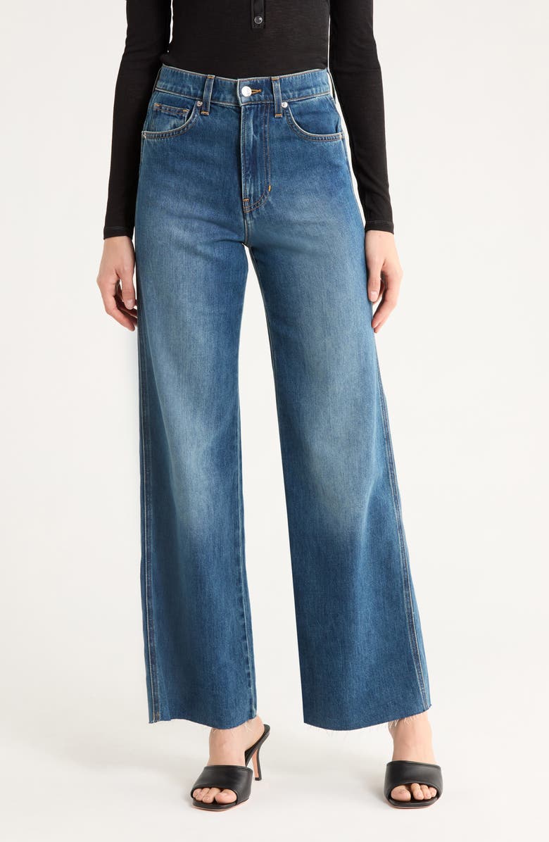 Veronica Beard Taylor Raw Hem High Waist Wide Leg Jeans, Main, color, Rebel Moon