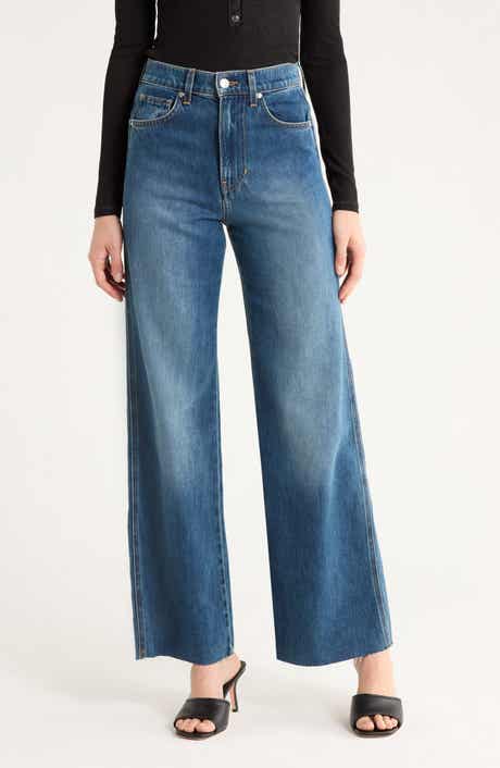 Veronica Beard Taylor Raw Hem High Waist Wide Leg Jeans