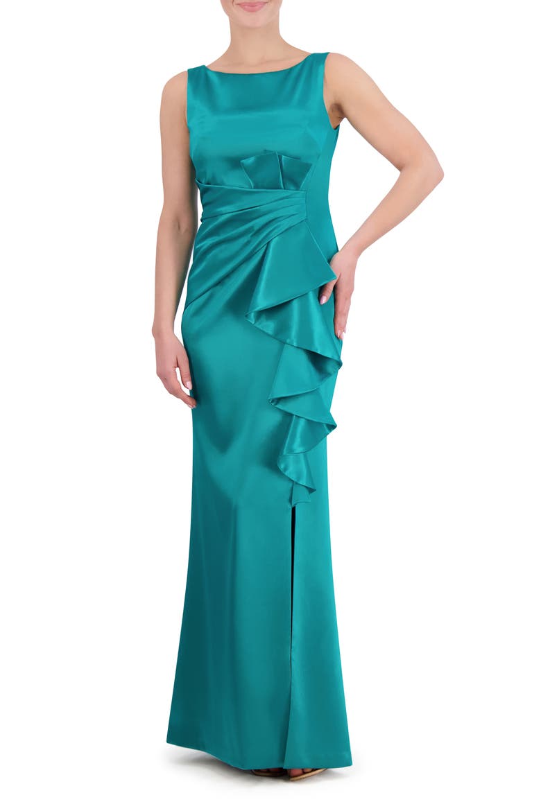 Ruffle Satin Mermaid Gown, Main, color, JADE