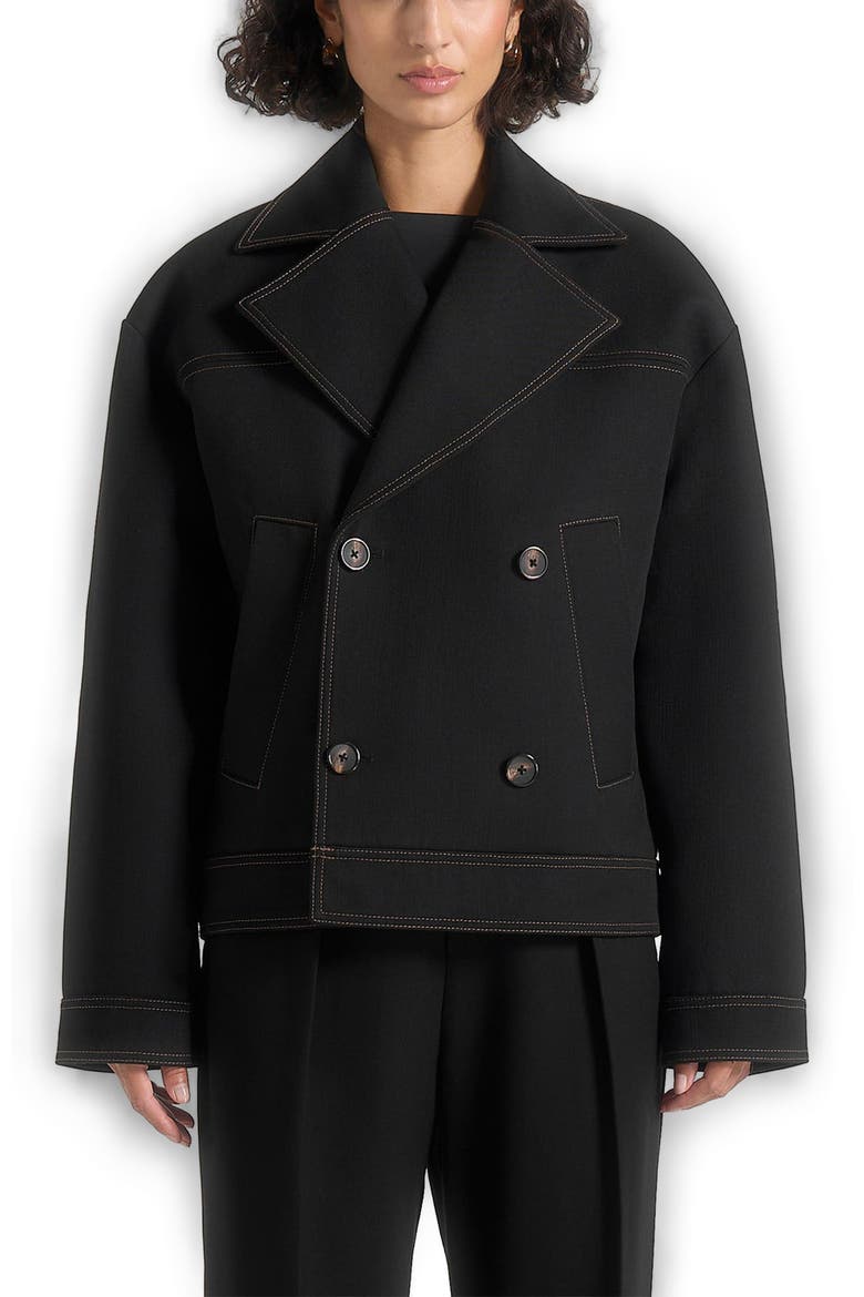 Mika Unisex Tailored Double Breasted Jacket With Contrast Stitch, Alternate, color, Black